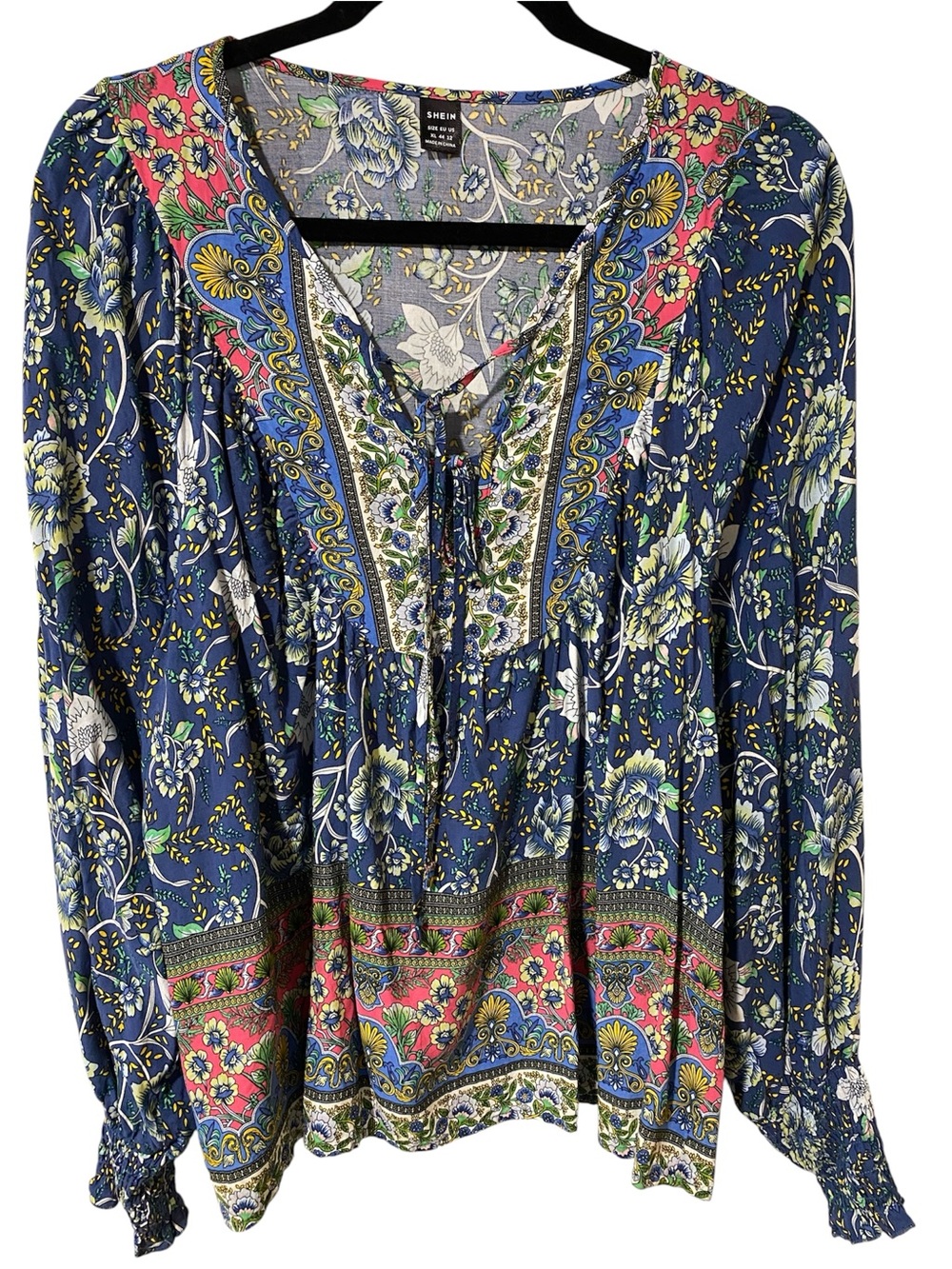 SHEIN Blue Floral Print Dress with Yellow Accents